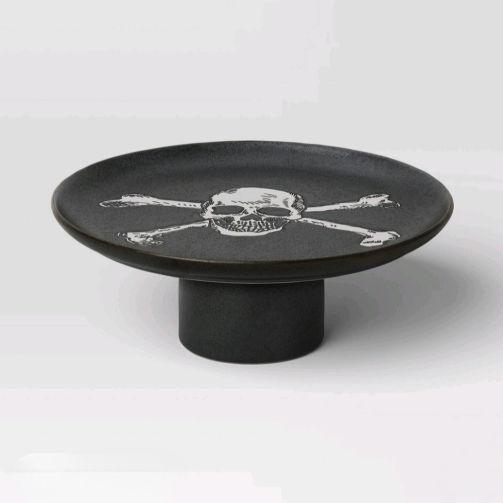 Threshold Halloween skull Stoneware Dessert and Cupcake Stand Black